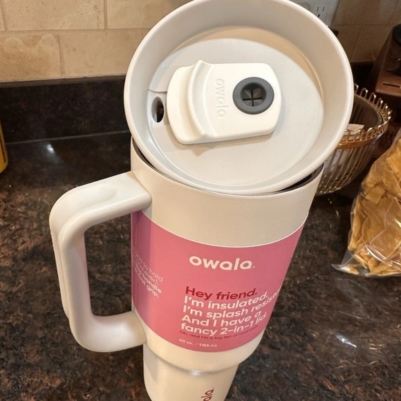 Owala White and Pink Insulated Tumbler 2 in 1 lid Travel Mug Hot and Cold Drinks - Picture 1 of 10